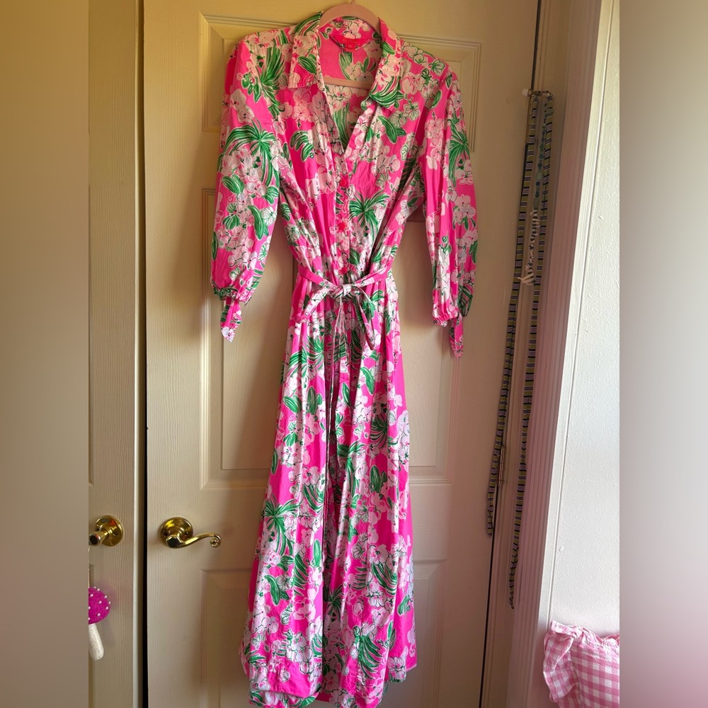 Lilly Pulitzer Pink Tropical Floral Wrap Dress